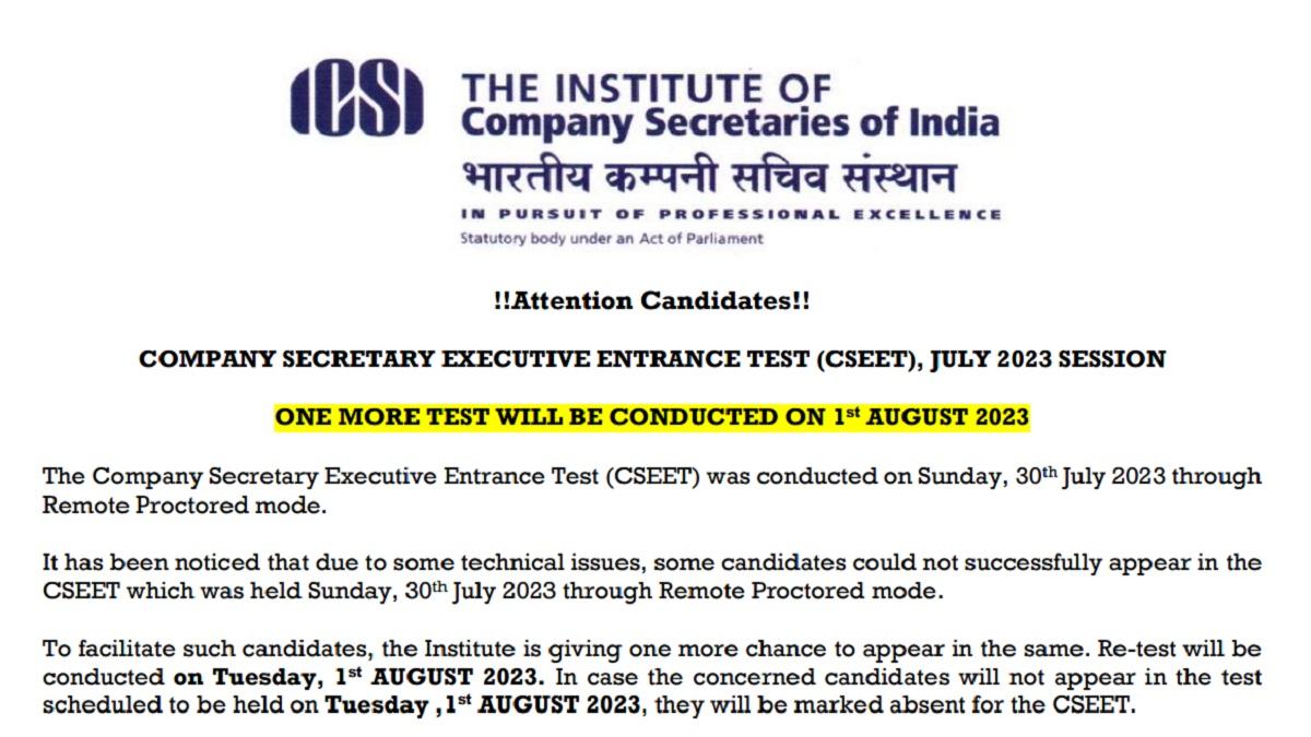 ICSI CSEET Re-Exam 2023