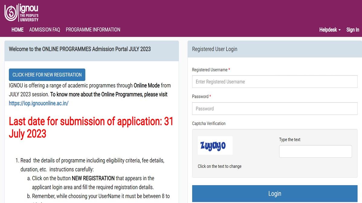 IGNOU Online ODL Applications Last Date