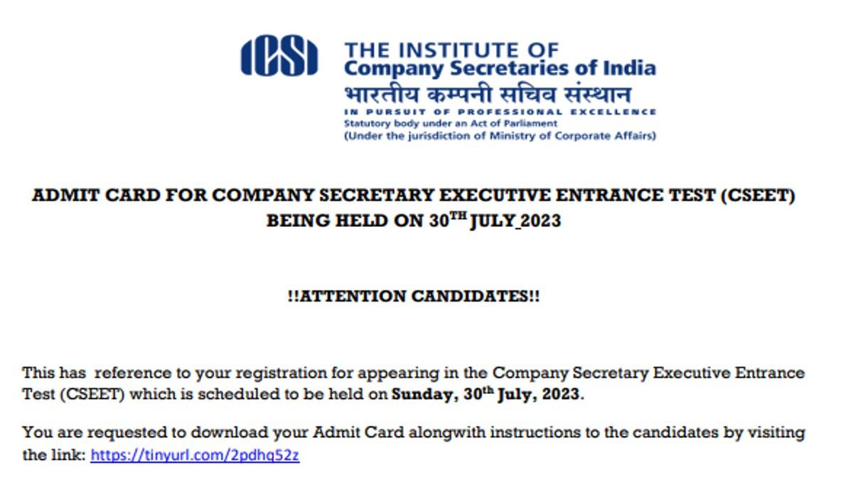 ICSI CSEET July 2023 Admit Card