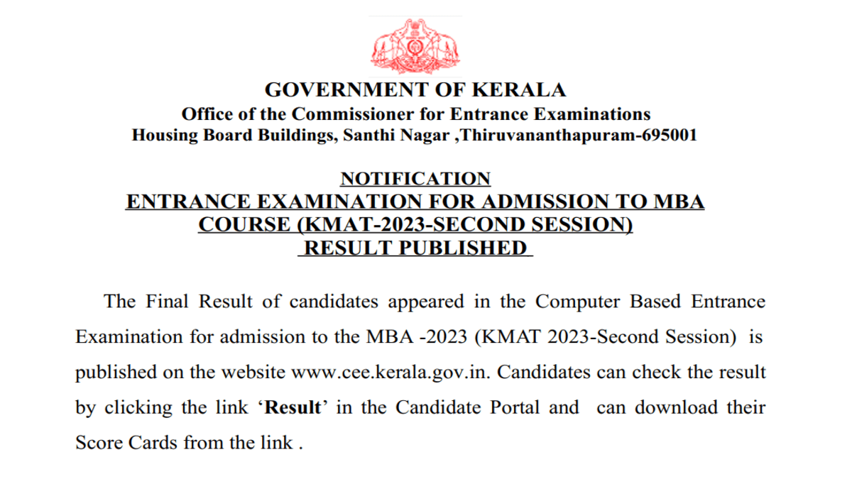 KMAT Kerala session 2 final result 2023 announced