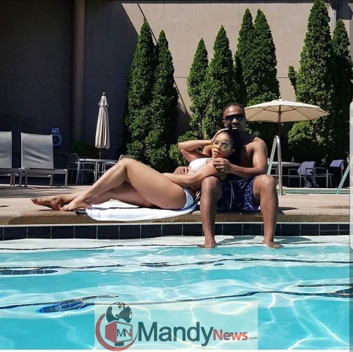 Laura Ikeji Poses In Bikini With Husband By The Pool Side