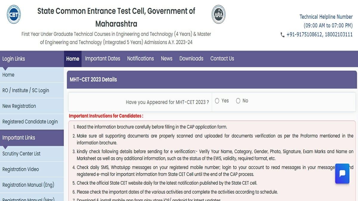 MHT CET Counselling Registration Window Close Today