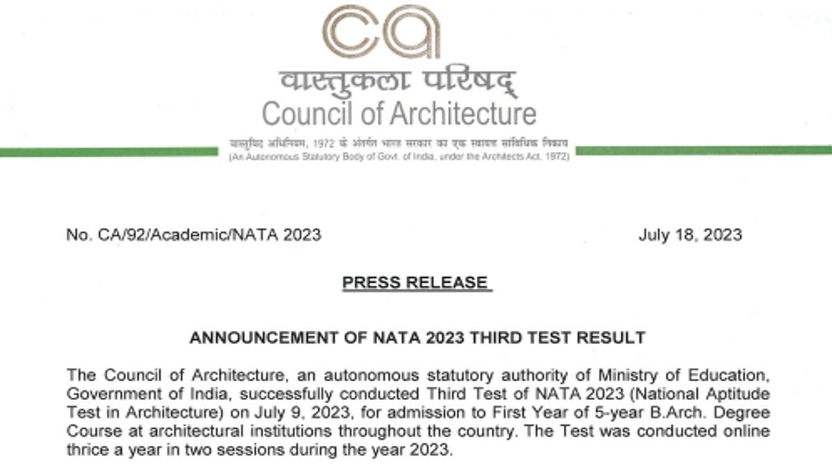 NATA Test 3 Result 2023 Declared at nata.in