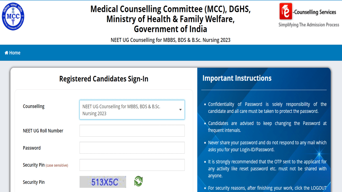 NEET UG Counselling Registration 2023 for round 1