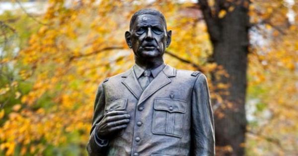 North : a bust of general de Gaulle vandalised at Hautmont