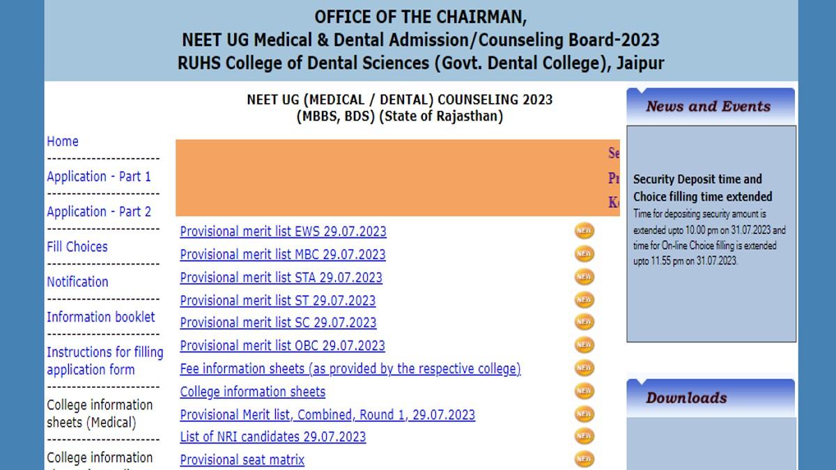 Rajasthan NEET UG Counselling 2023