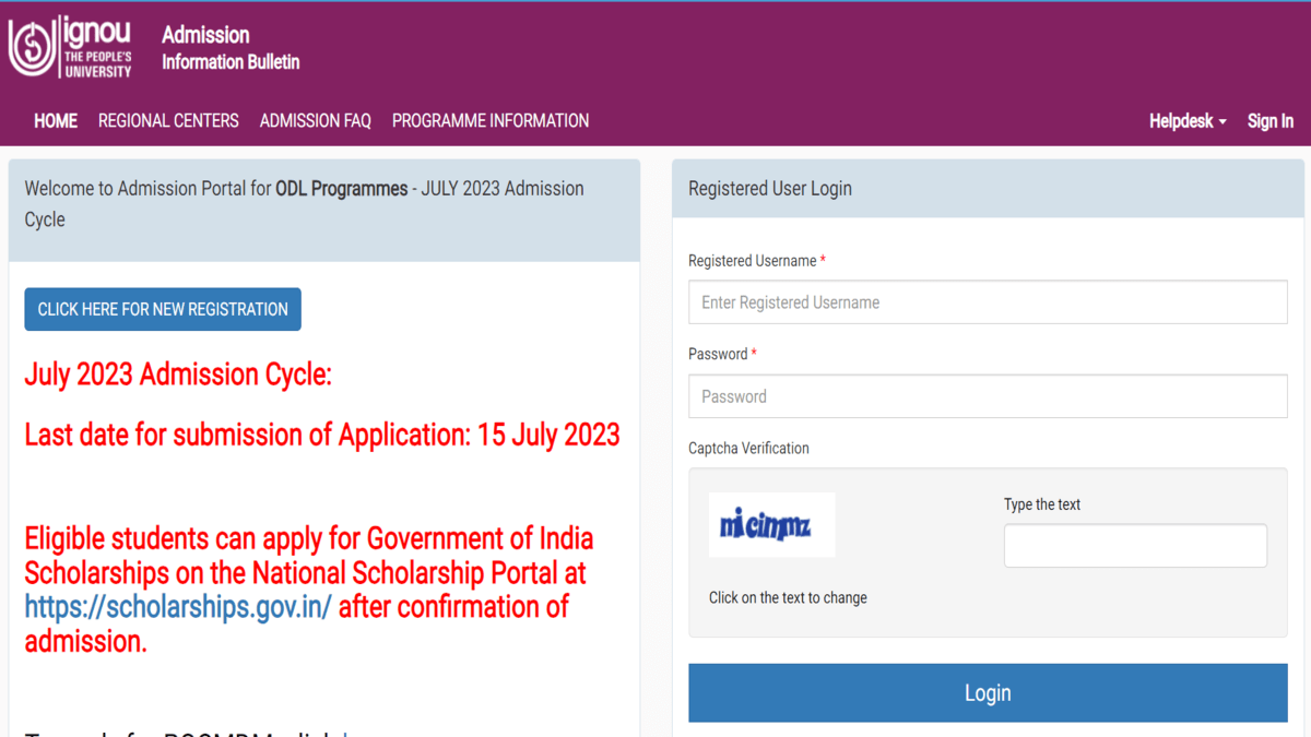 IGNOU Re-Registration 2023 last date for July session extended