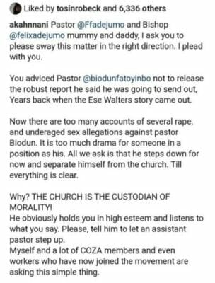 Rev Funke Adejumo Prevented COZA Pastor From Releasing 'Robust Response' - Akah Nnani