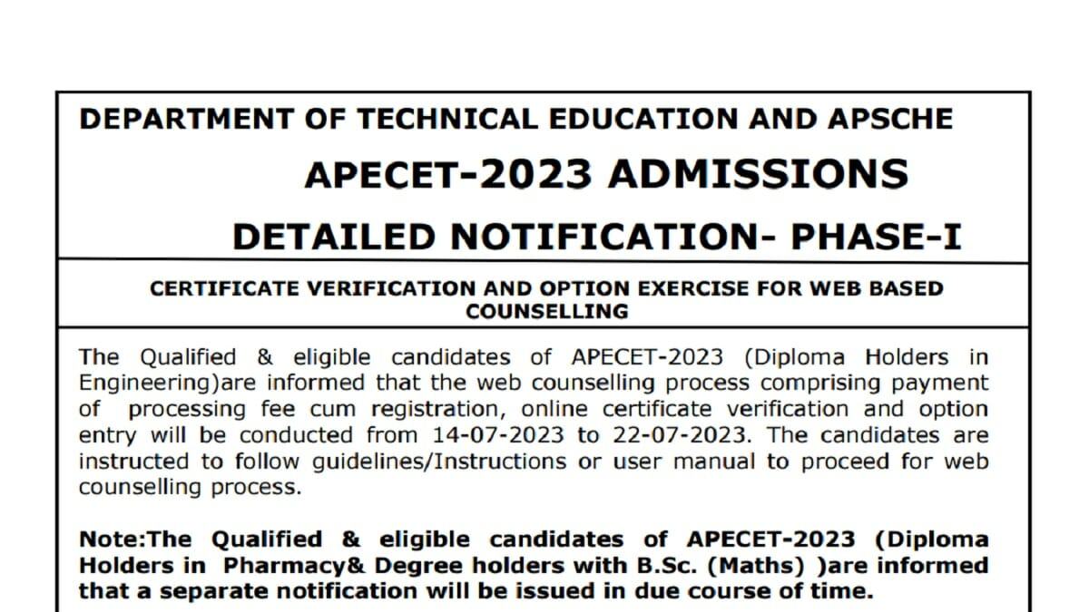 AP ECET 2023 Counselling Registrations on July 14