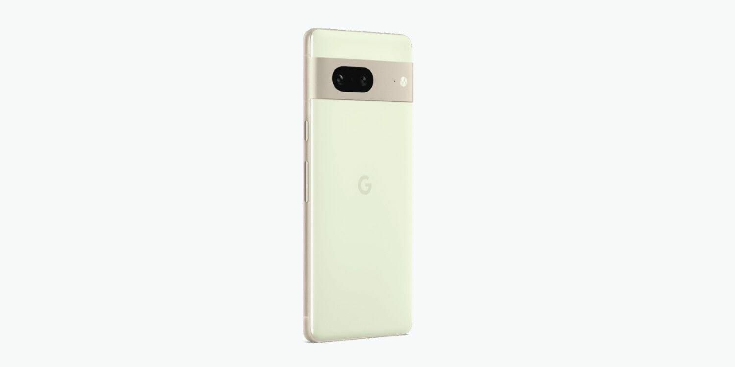 Pixel 7 in Lemongrass color against a white background