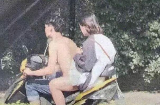 The 'naked biker' photo which has left thousands of internet users scratching their heads