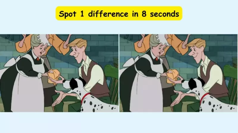 There is exactly one difference between the pictures of 101 Dalmatians.  Can you spot it in given time?