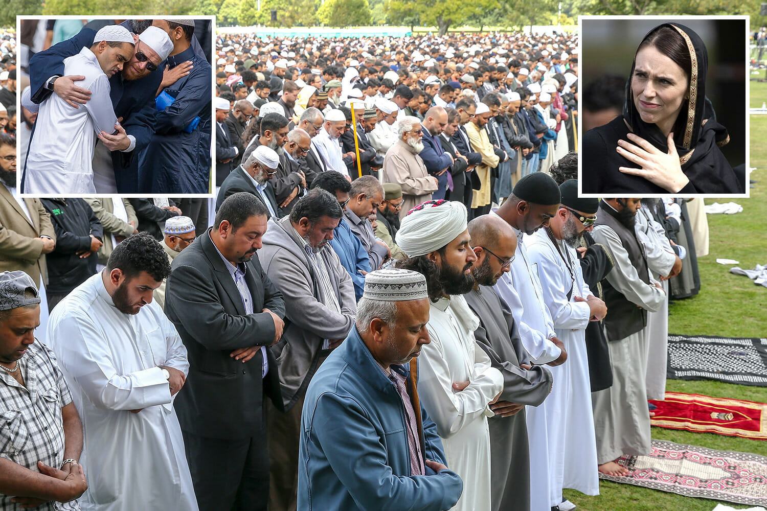 Thousands join in Muslim prayers as New Zealand falls silent to pay tribute to 50 killed in Christchurch massacre