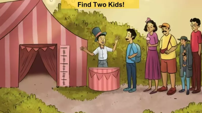 Two children are hiding in a circus.  Can you spot two kids in 4 seconds?