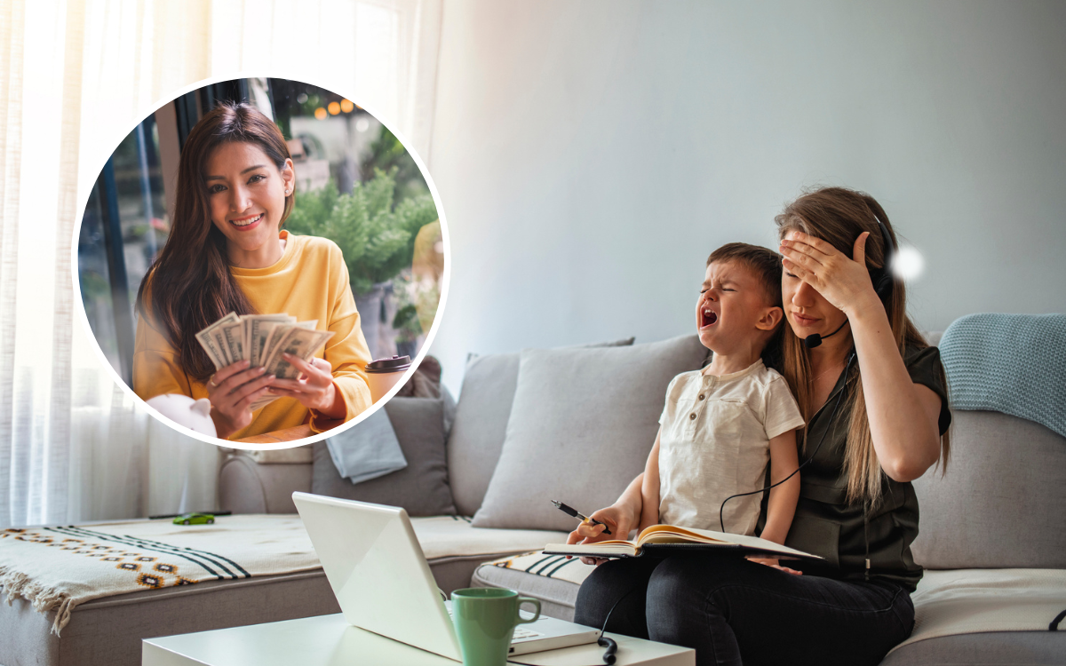 A single mom and woman holding money.