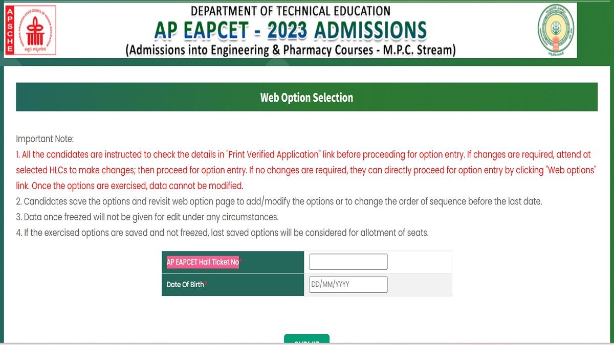 AP EAPCET Web Option Entry Closes Today