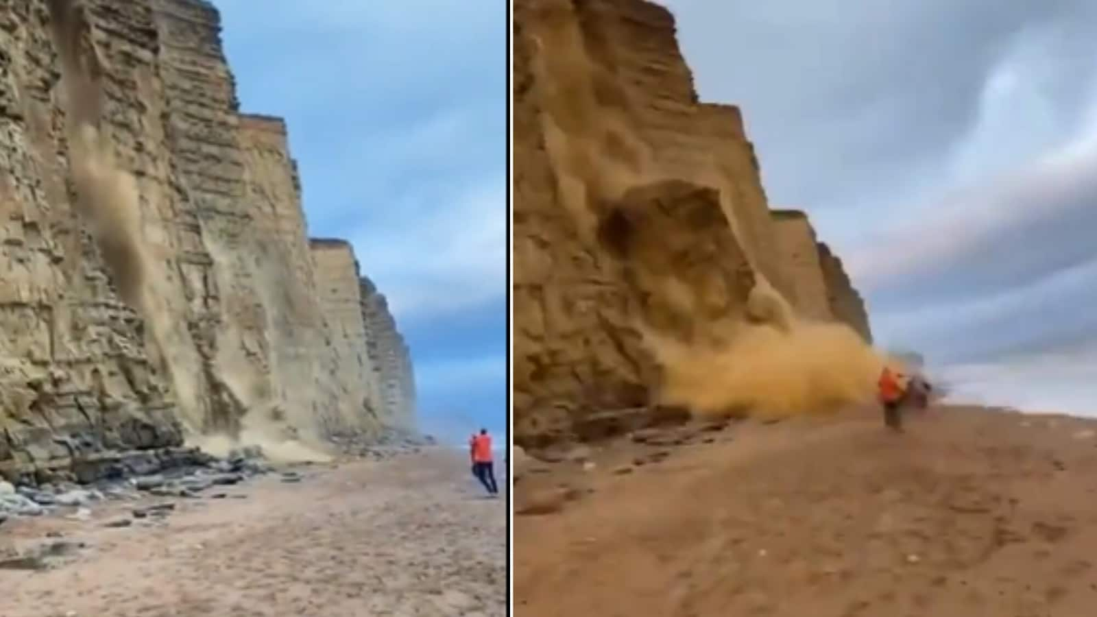 Beachgoers in UK escape in the nick of time as cliff collapses