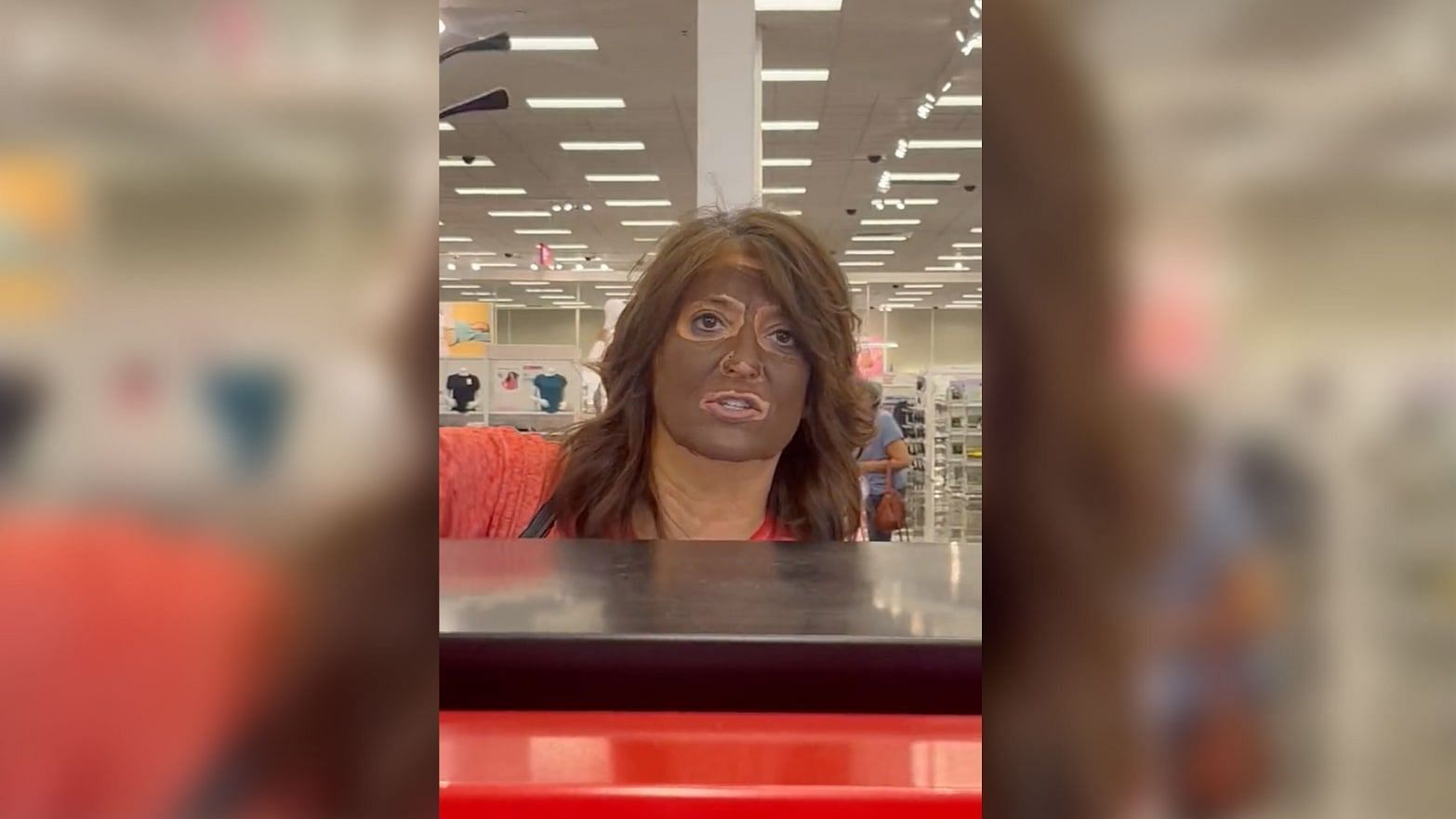 Social media users bashed the Colorado woman who had put dark colored makeup on her face and created a ruckus at Target. (Image via Twitter)