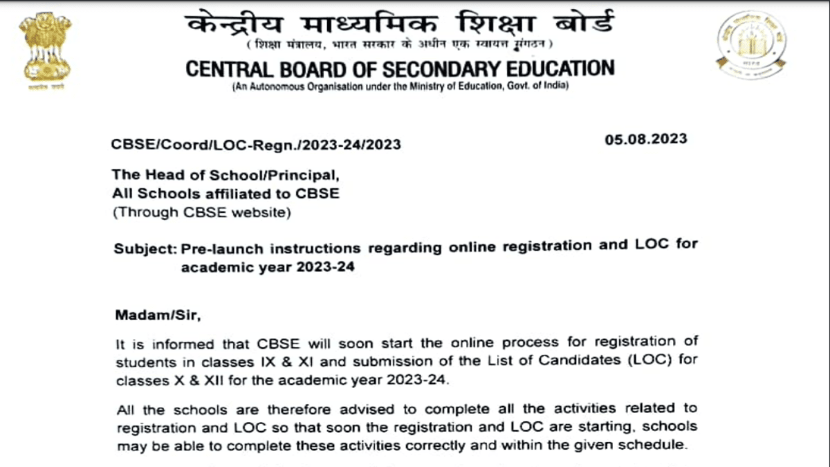 CBSE releases instructions regarding online registration and LOC