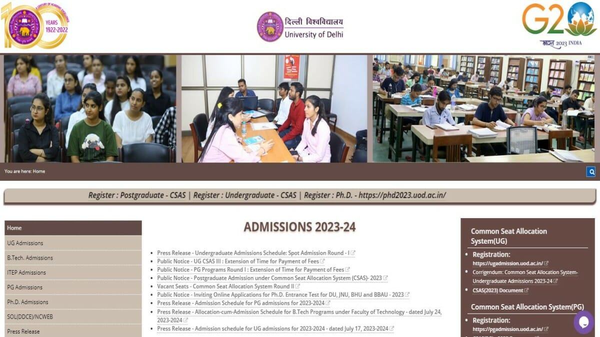 DU UG 2023 Spot Round Admissions