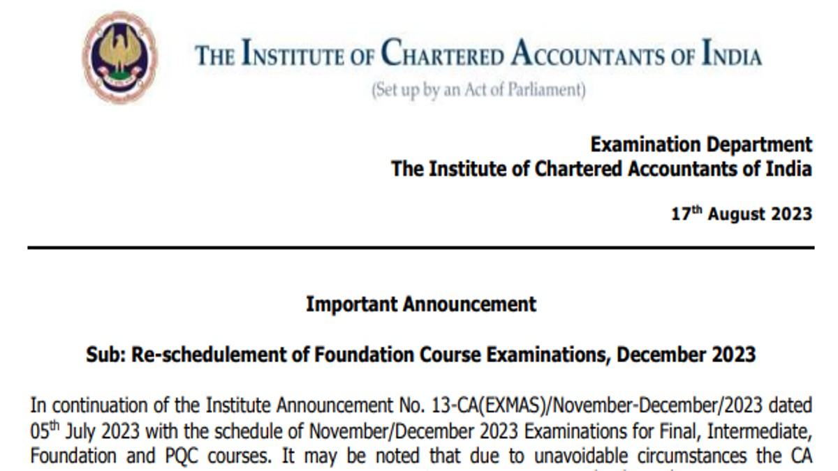 ICAI CA Foundation Exam Date 2023