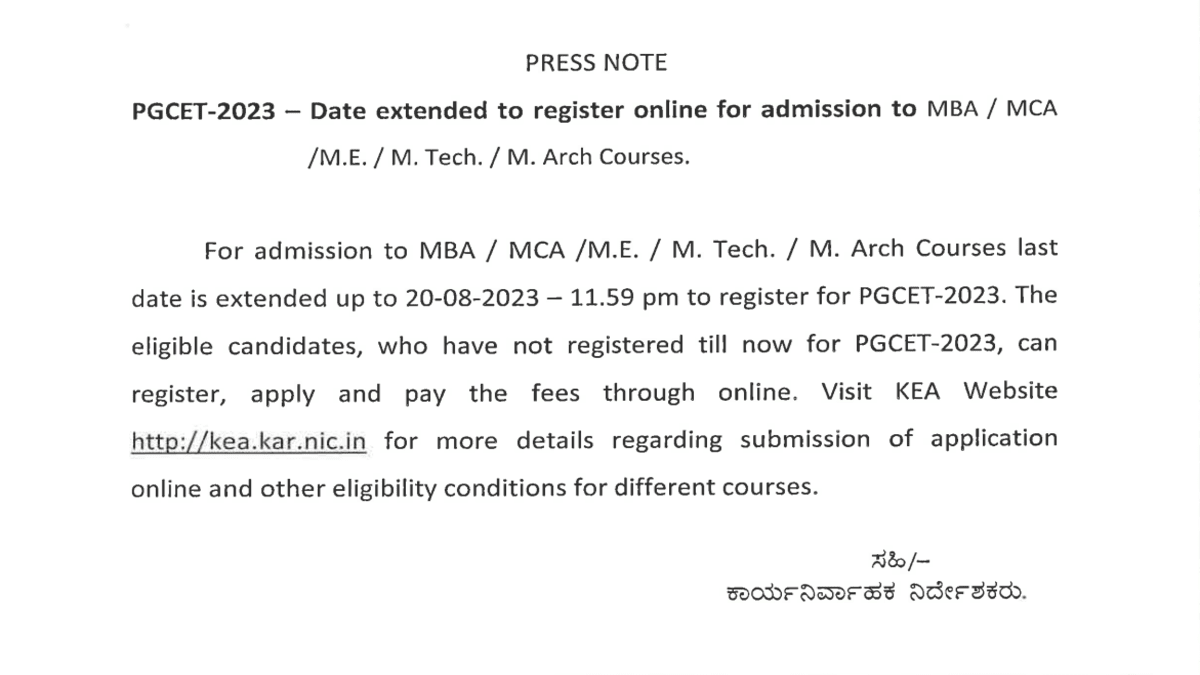 Karnataka PGCET 2023 application deadline extended