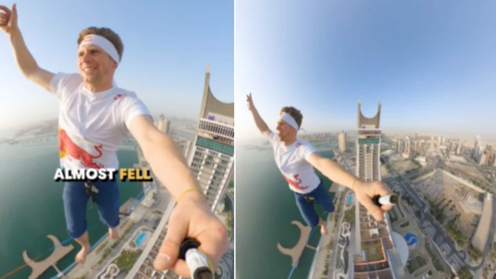 Man crosses slackline 185 m off the ground in hair-raising video