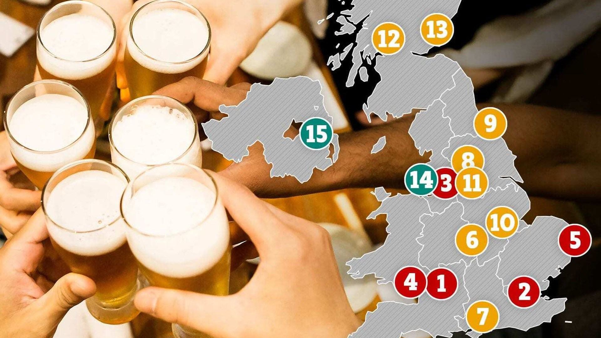 Map reveals Britain’s booziest cities where locals glug at least seven pints a week - where does your area rank?