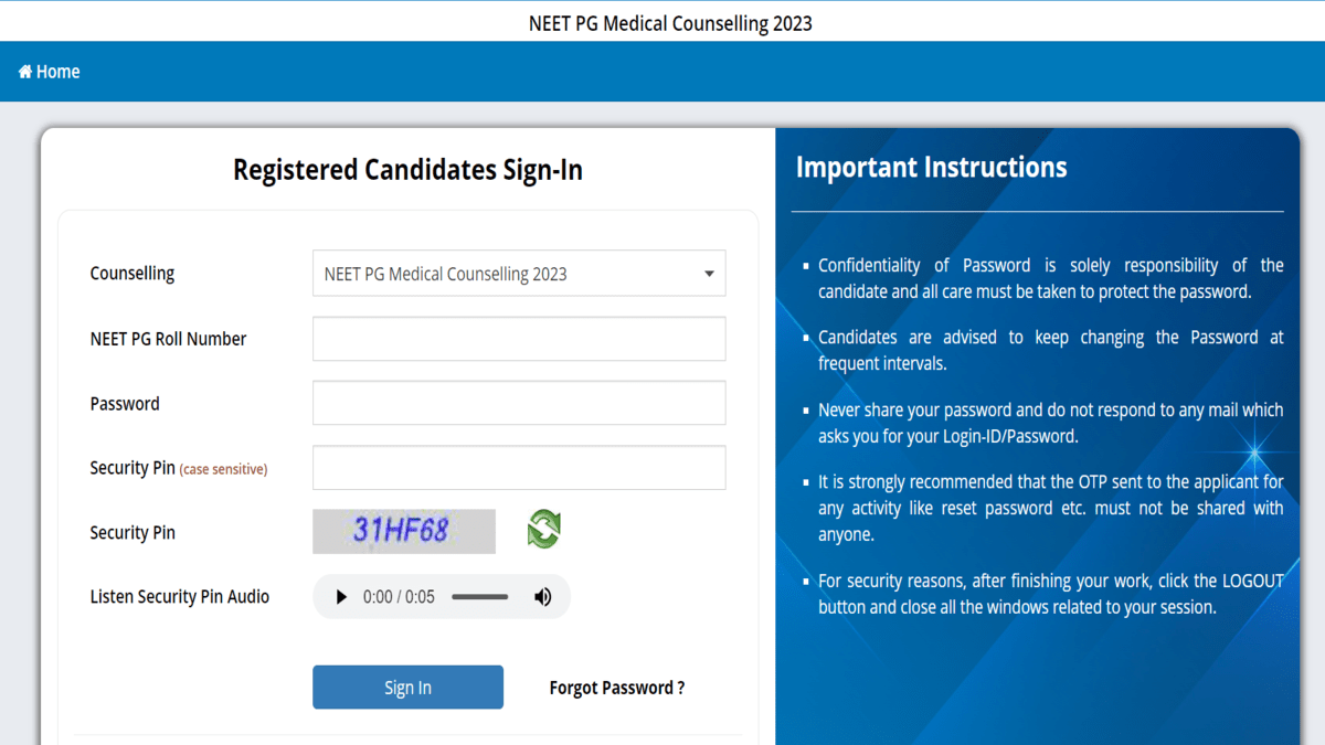 NEET PG Counselling 2023 choice filling window