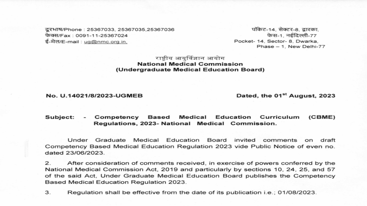 NMC releases CBME Regulations 2023