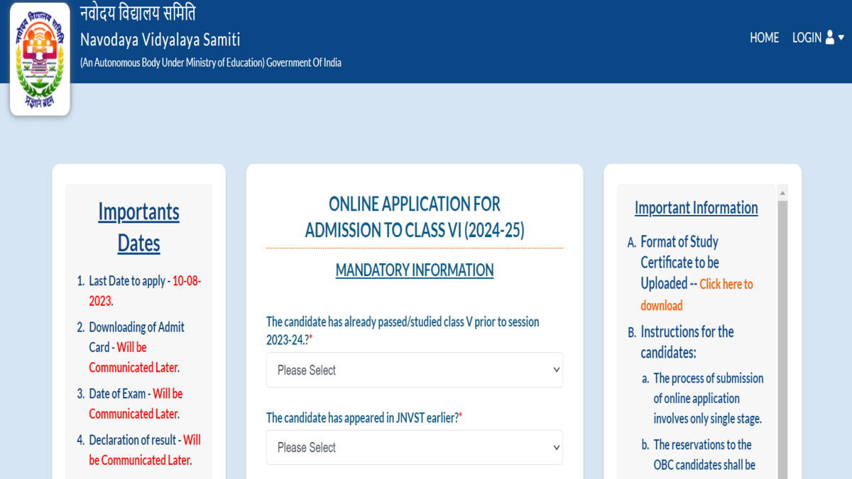 NVS Class 6 Registration 2024 window closing in a week