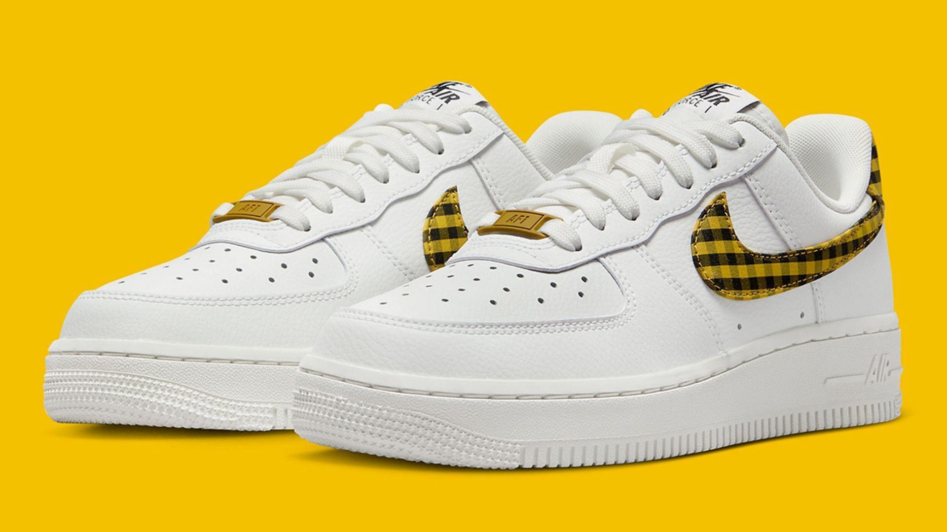 Nike Air Force 1 Low Gingham Swoosh White Bronzine colorway (Image via Twitter/@SneakerNews)