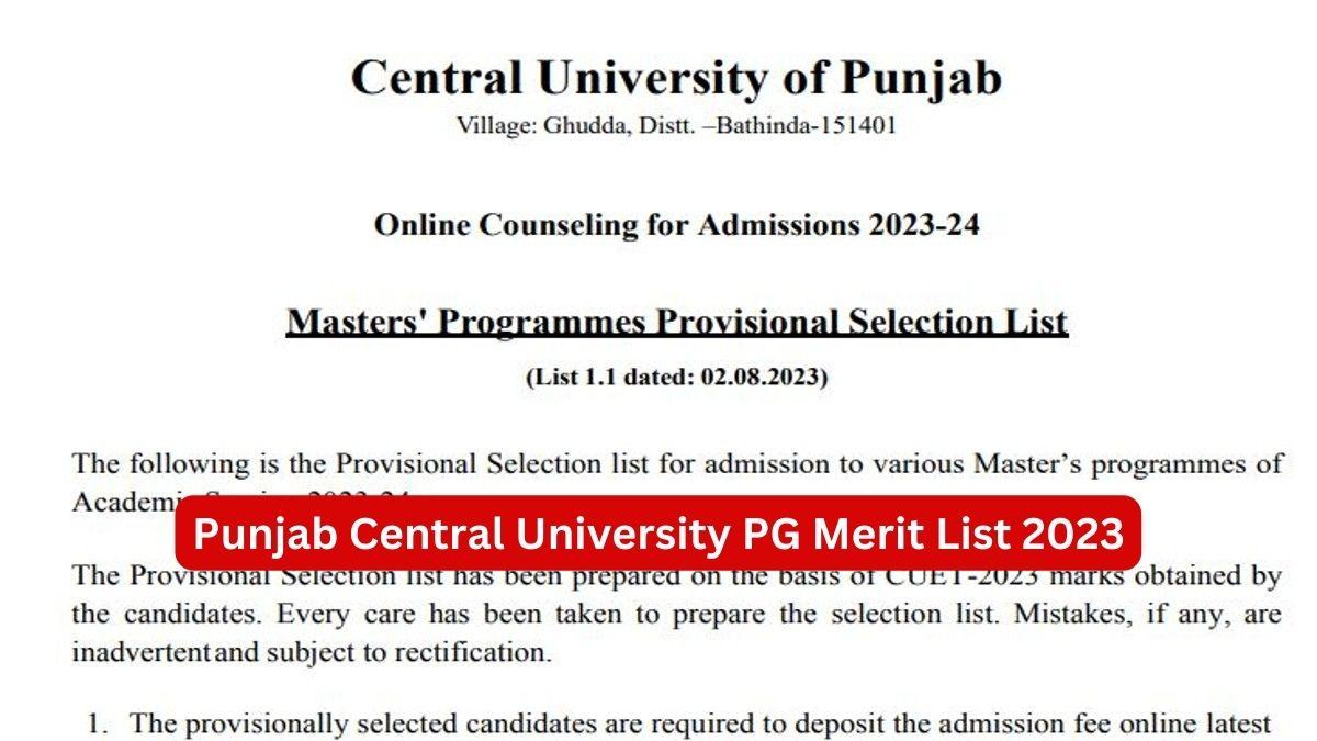 Punjab Central University PG Merit List 2023