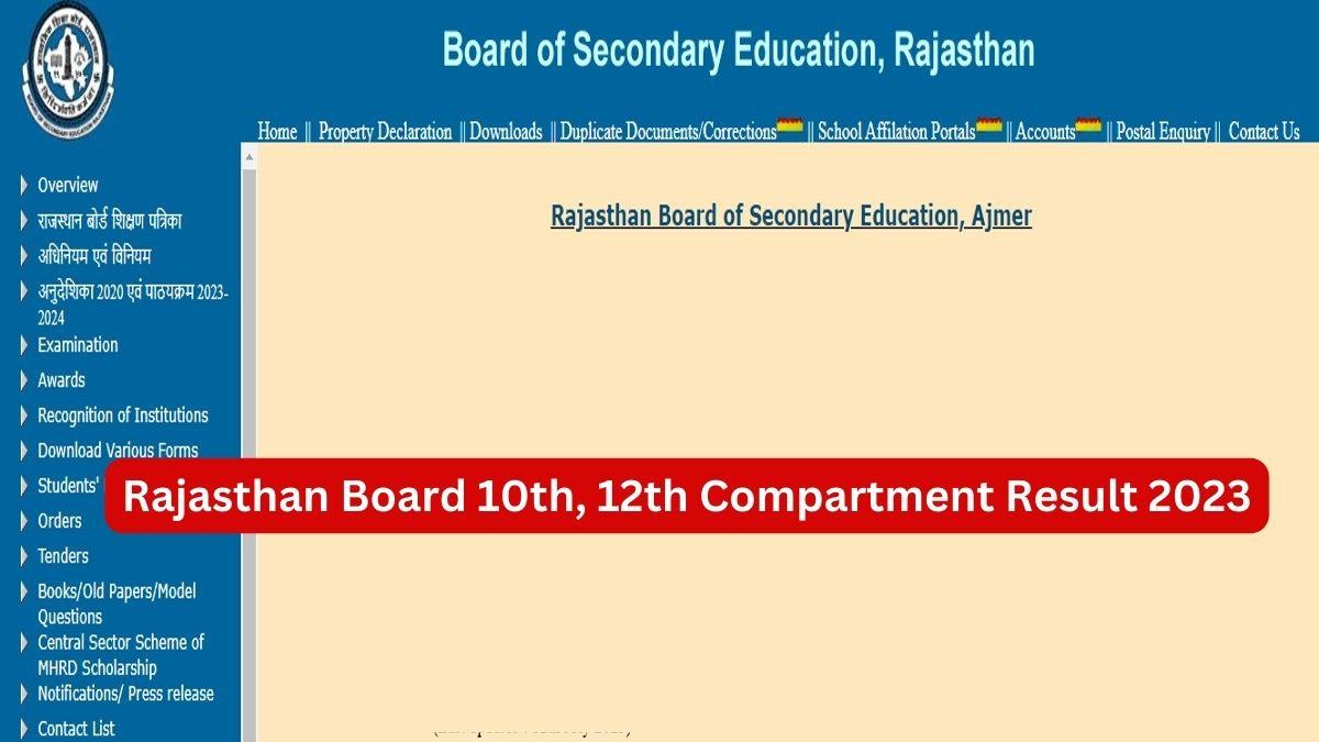 RBSE 10th, 12th Compartment Result 2023