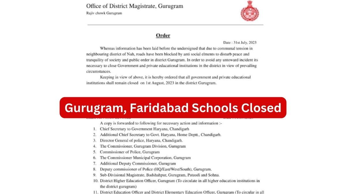 Gurugram Faridabad Schools Closed due to communal violence