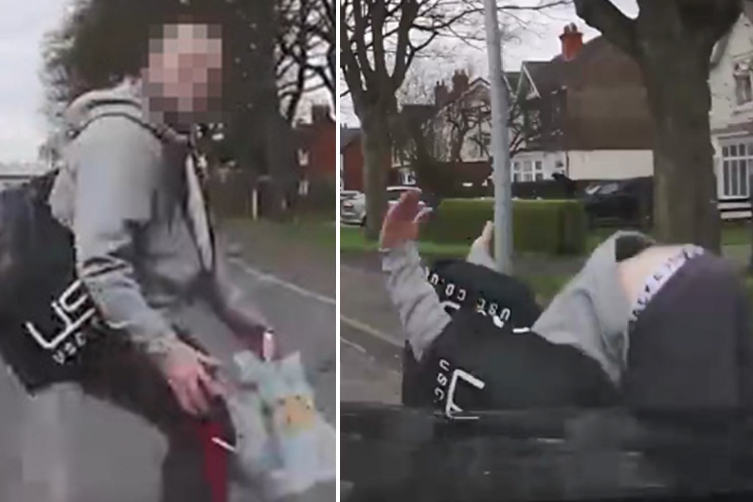 Shameless moment 'cash-for-crash' scammer deliberately runs and jumps in front of oncoming car