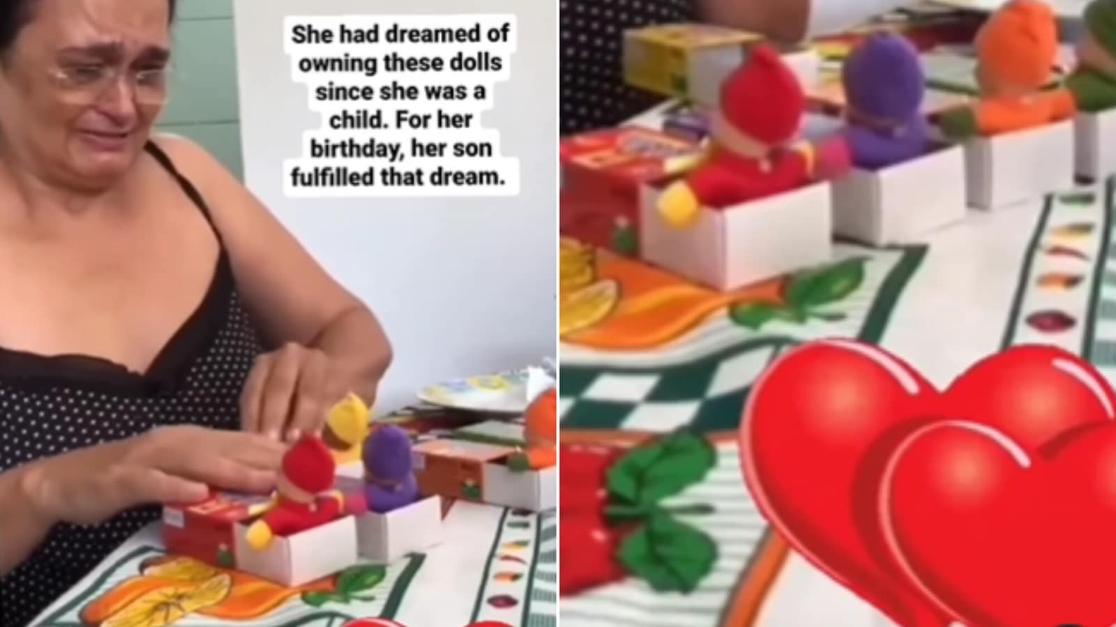 Son gifts mom dolls that she wanted as a kid