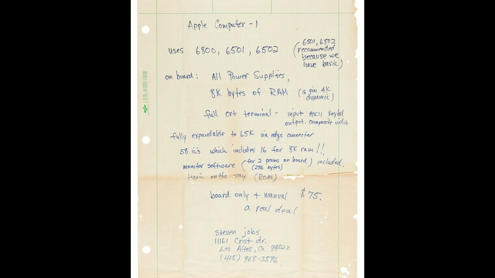 Steve Jobs’ rare handwritten Apple-1 ad sells for a whopping 1.4 crore at auction