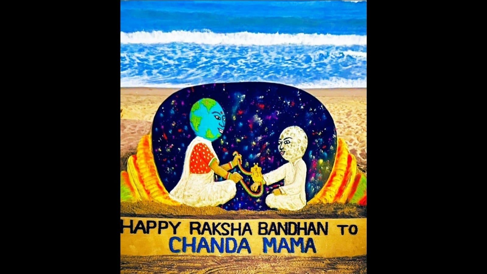 Sudarsan Pattnaik celebrates Raksha Bandhan with sand art. It has a Chandrayaan-3 twist