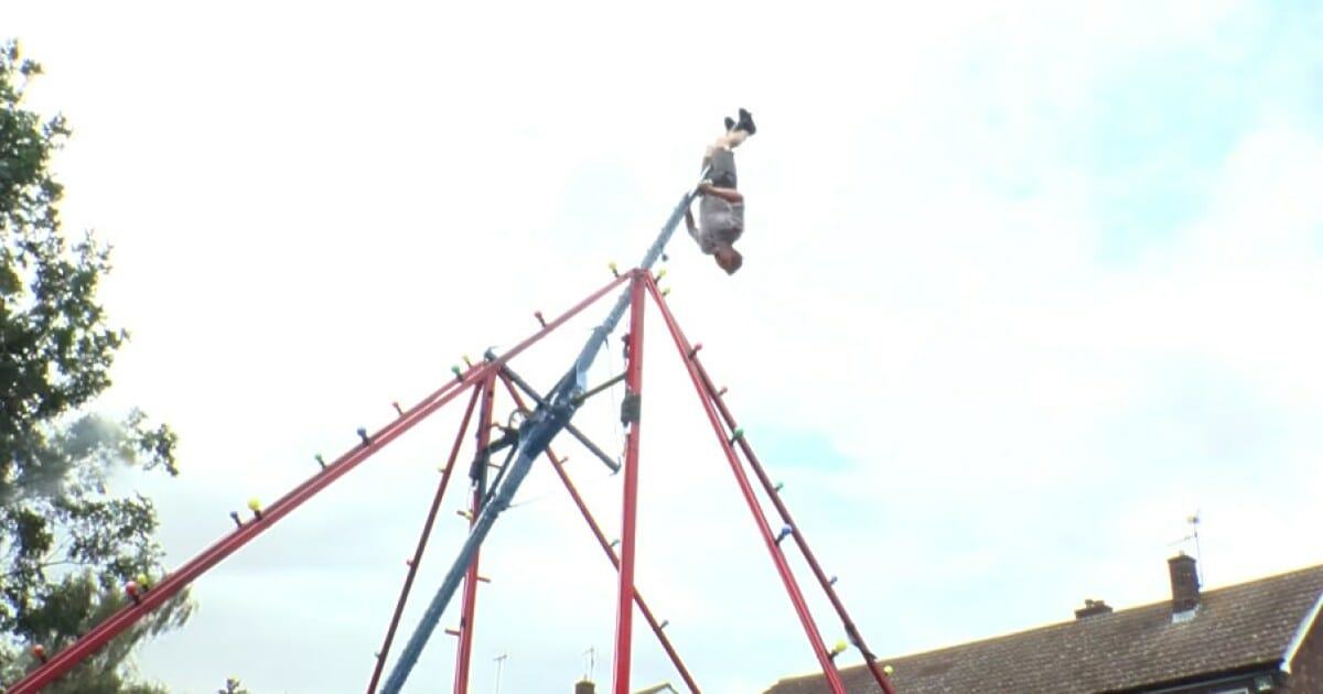 This crazy inventor just built — and tried out — a huge 360-degree swing in his yard