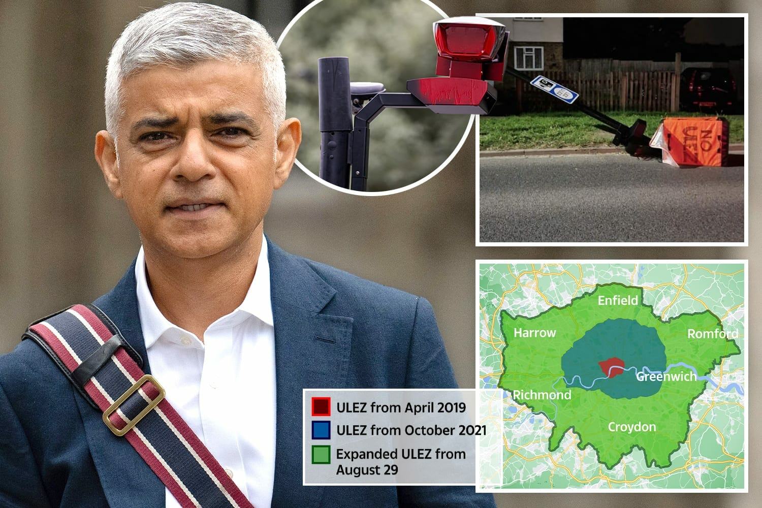 ULEZ expansion in chaos on first day as dozens of cameras destroyed & warring councils refuse to let Khan put up signs