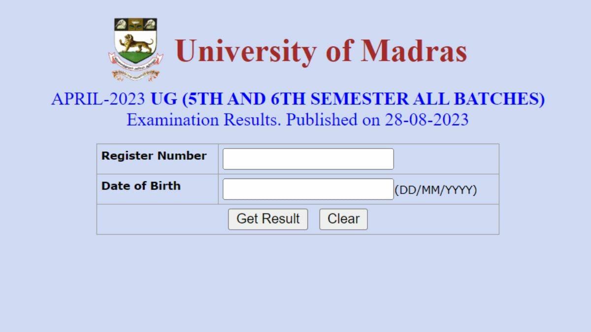 University of Madras Results 2023