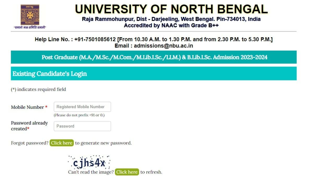 NBU PG Admission 2023