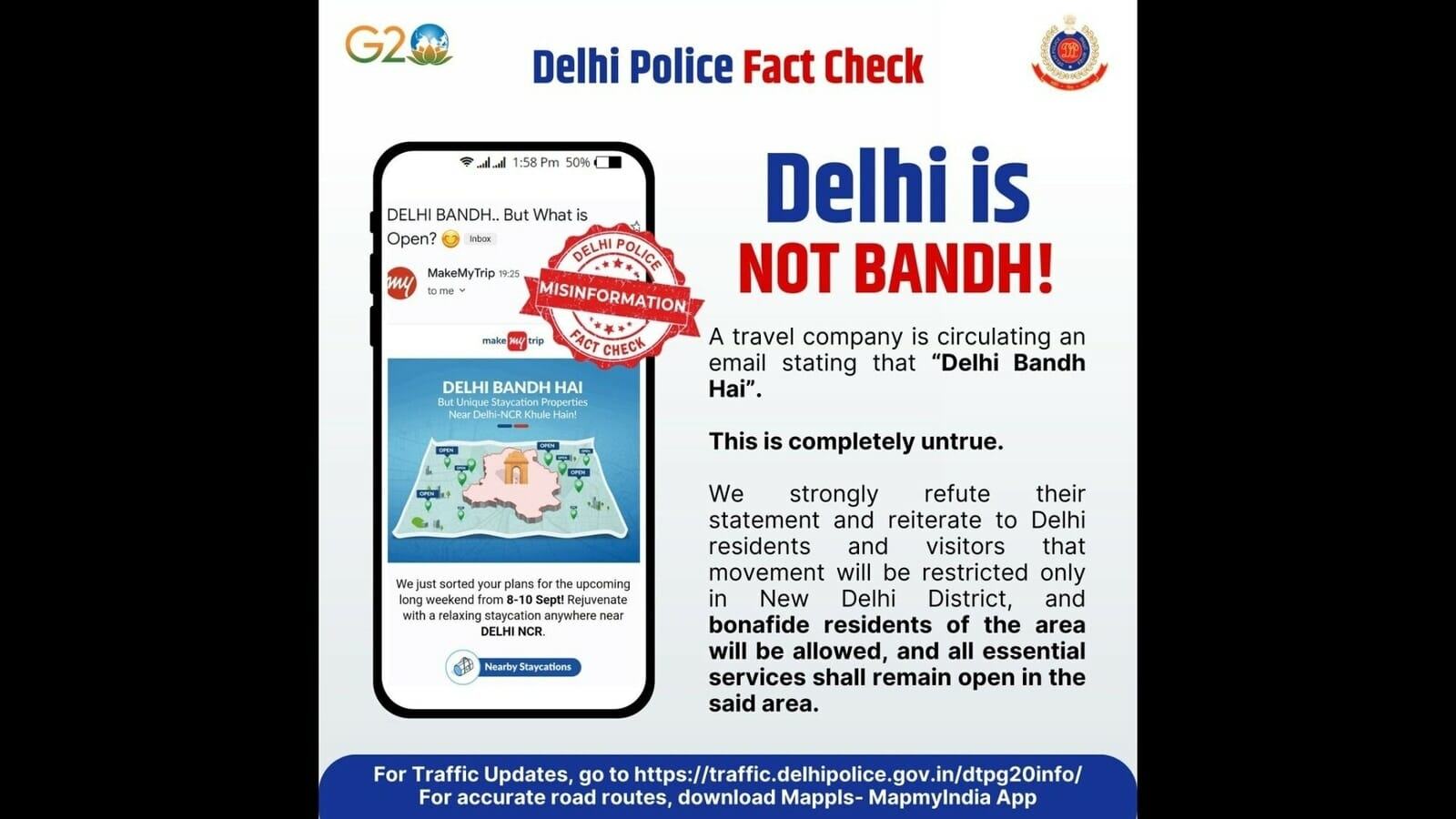 ‘Delhi is not Bandh!’: Delhi Police refutes MakeMyTrip claim, company clarifies