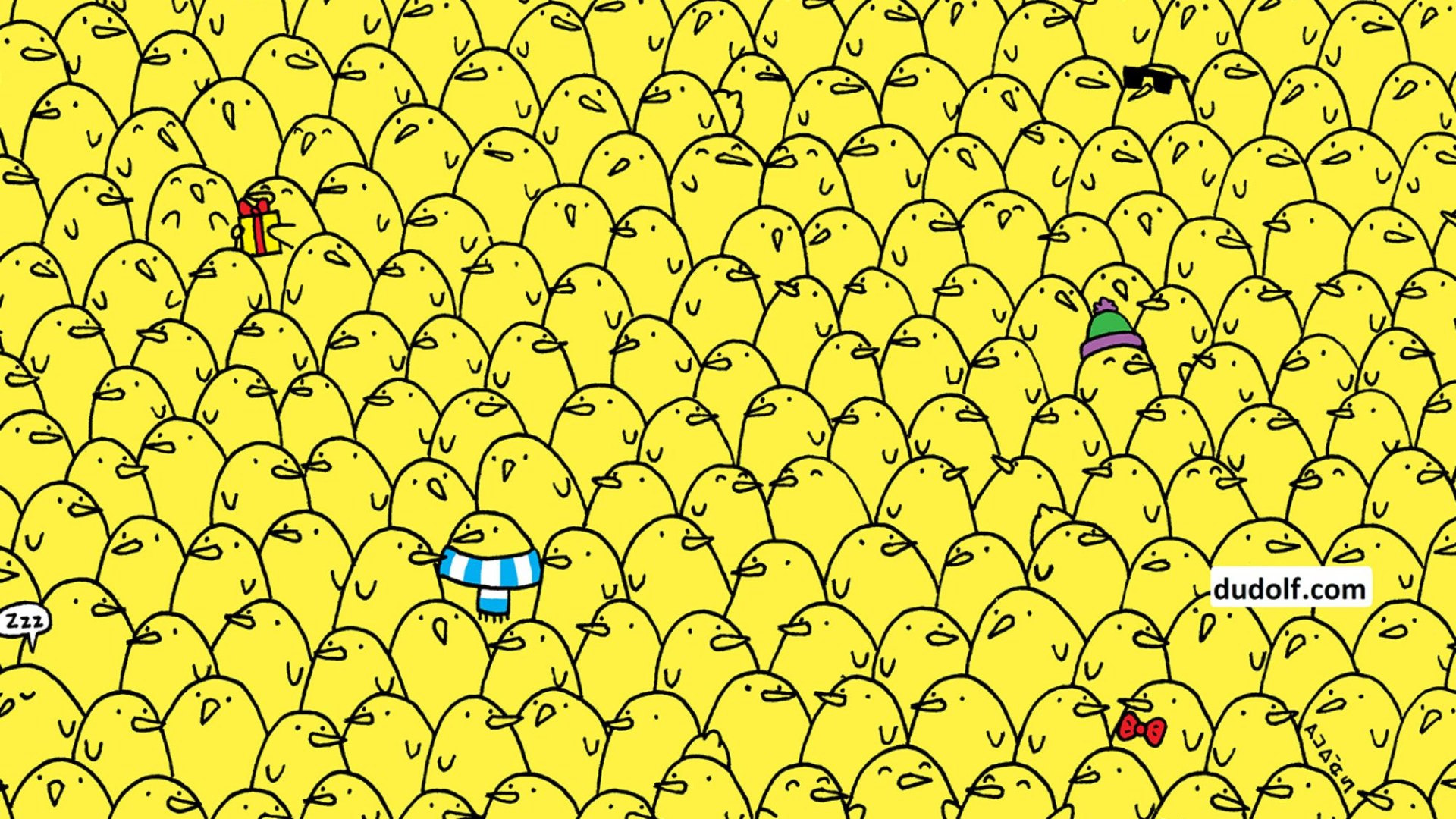 You have 20/20 vision if you can spot the five lemons hiding among the chicks in under 15 seconds