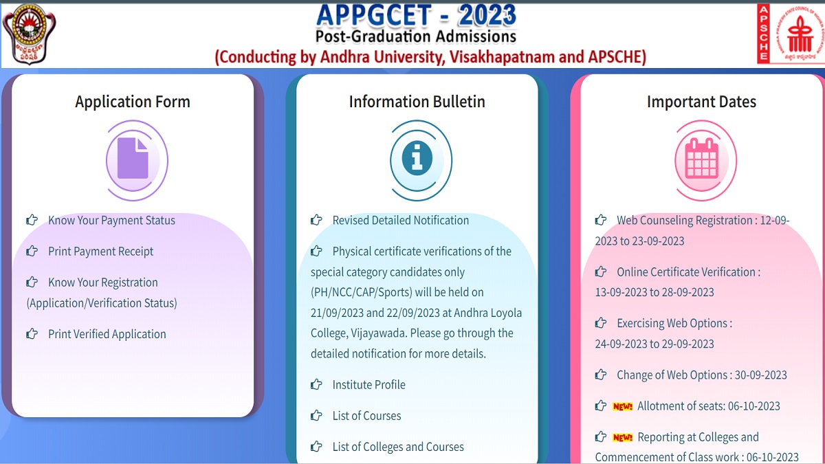 AP PGCET Seat allotment result on October 6