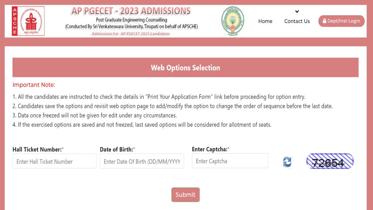 AP PGECET 2023 phase 2 counselling web options