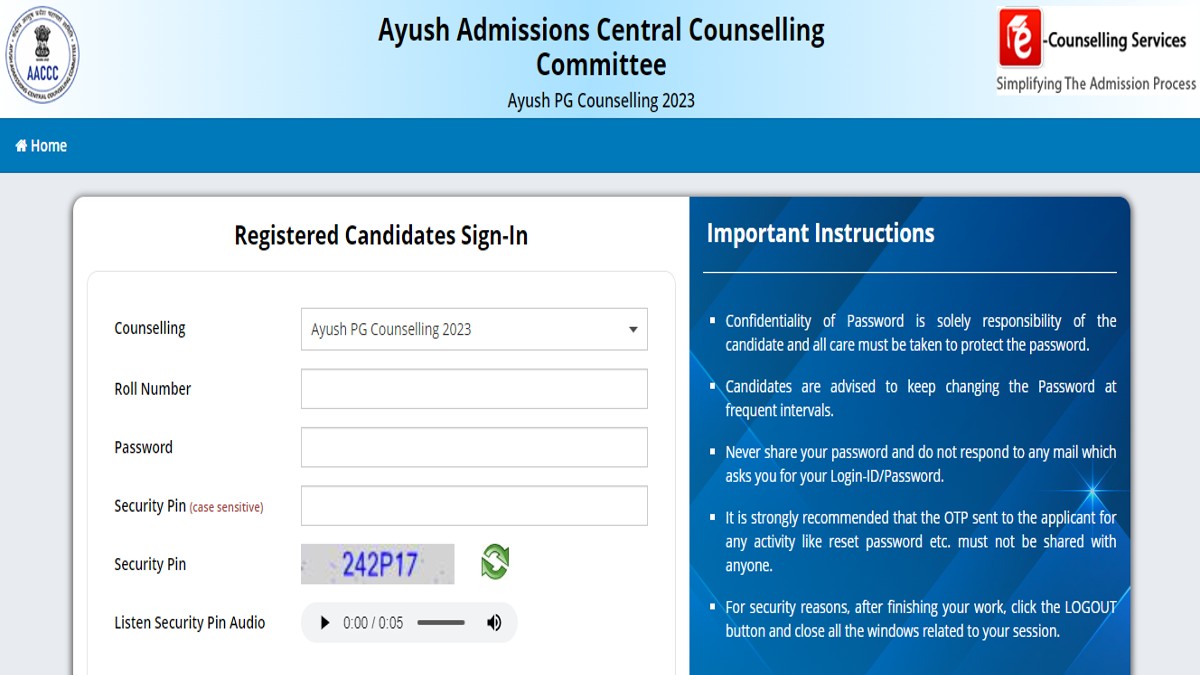 AYUSH NEET PG Counselling 2023