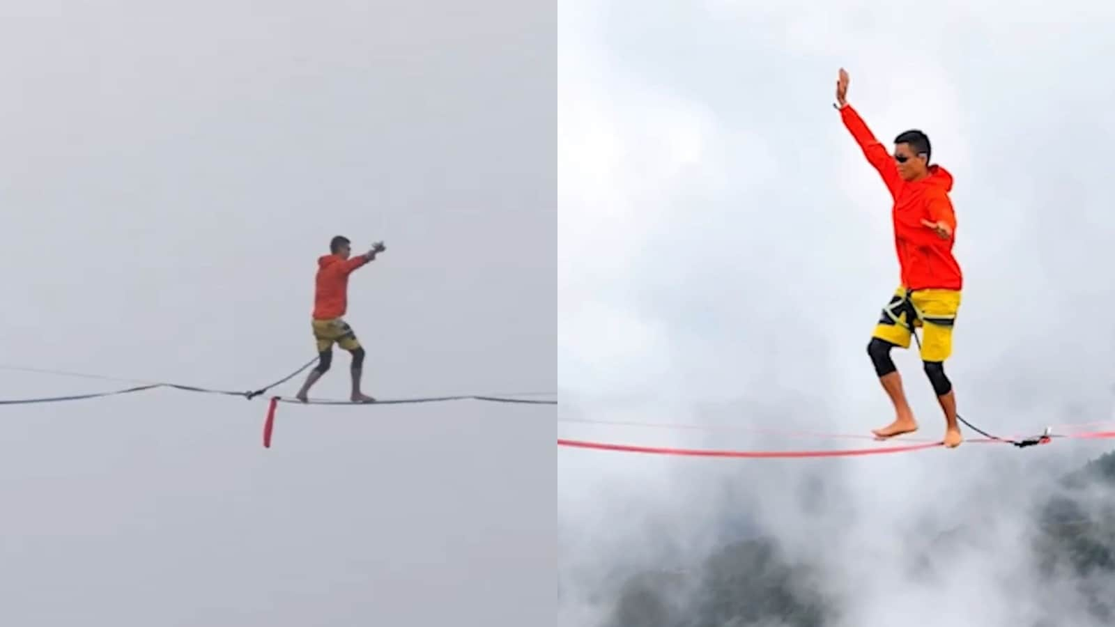 Athlete walks 100 m on slackline in less than two minutes, sets world record