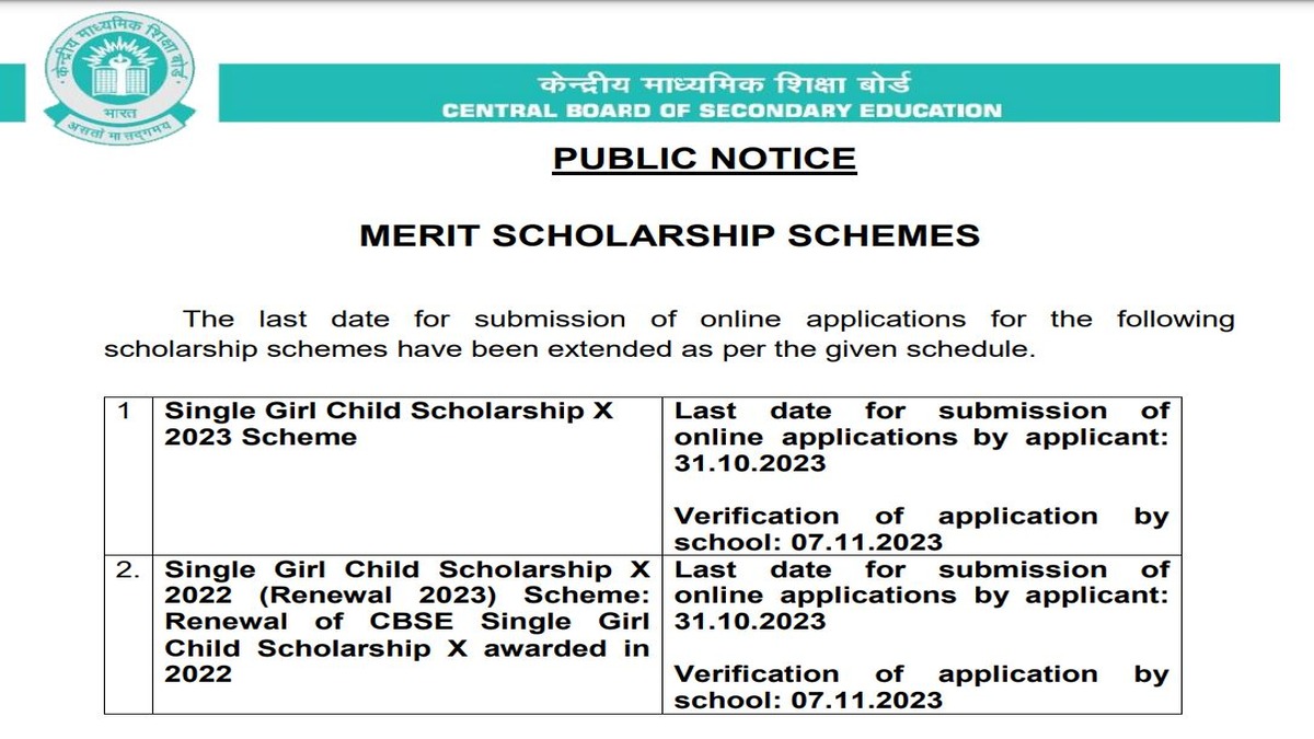 CBSE Single Girl Child Scholarship 2023 Registration Date Extended